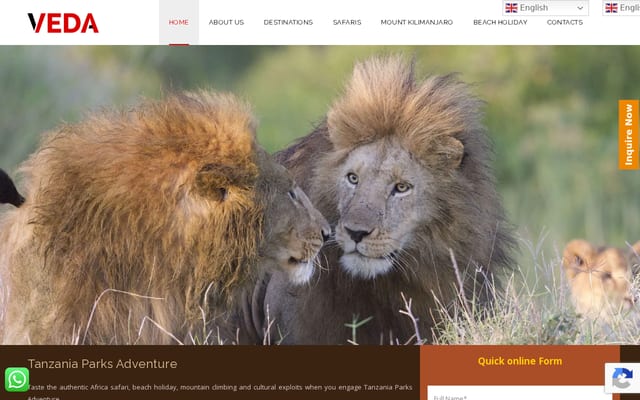 Screenshot of tanzaniaparks.com