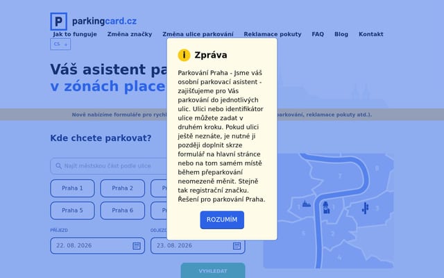 Screenshot of parkingcard.cz