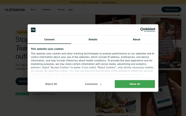 Screenshot of nutrisense.io