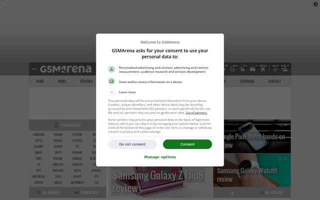 Screenshot of gsmarena.com