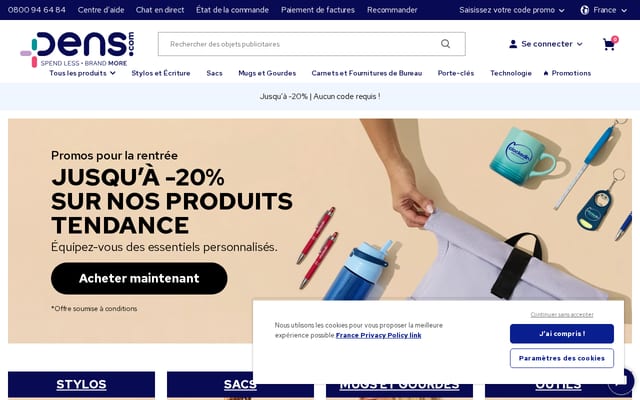 Screenshot of pens.com