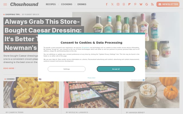Screenshot of chowhound.com