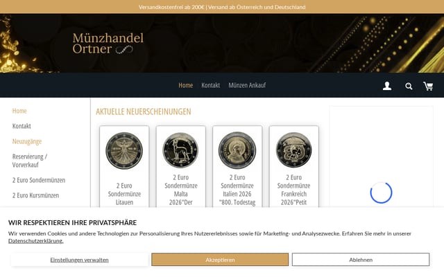 Screenshot of muenzhandel-ortner.de
