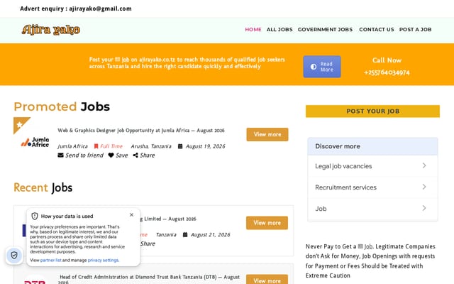 Screenshot of ajirayako.co.tz