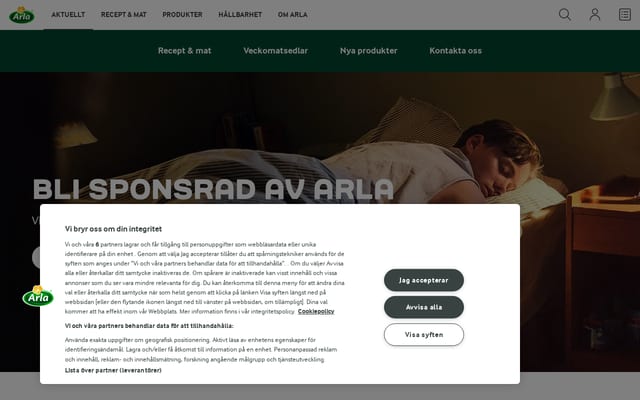 Screenshot of arla.se
