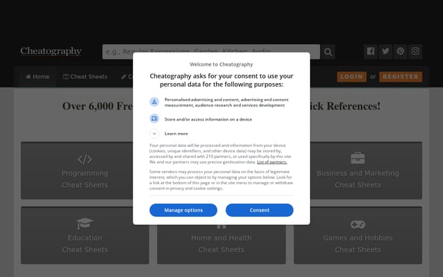 Screenshot of cheatography.com