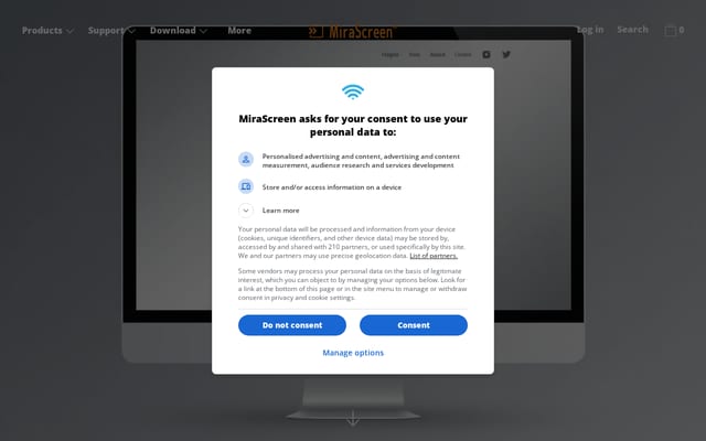 Screenshot of mirascreen.com