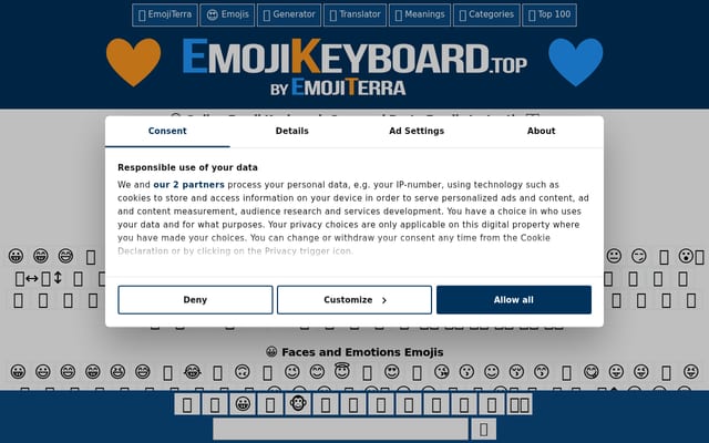 Screenshot of emojikeyboard.top