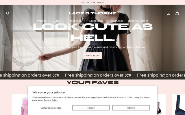 Screenshot of laceandthornz.com