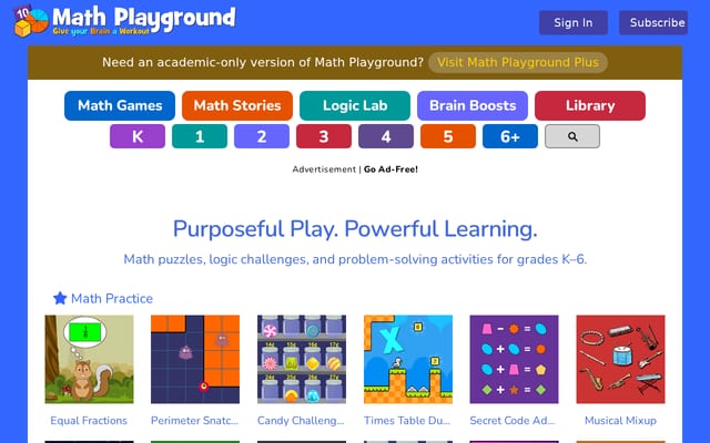 Screenshot of mathplayground.com