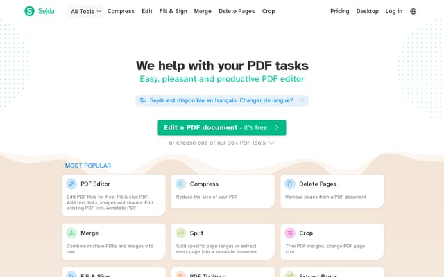 Screenshot of sejda.com