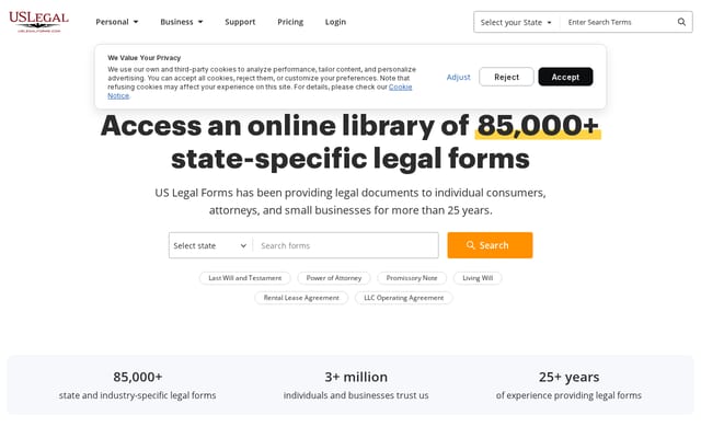Screenshot of uslegalforms.com