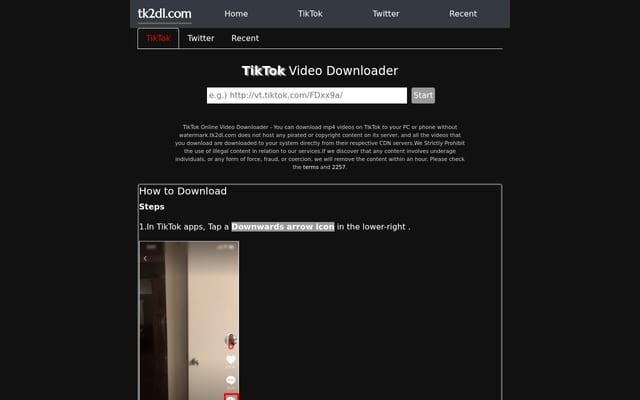 Screenshot of tk2dl.com