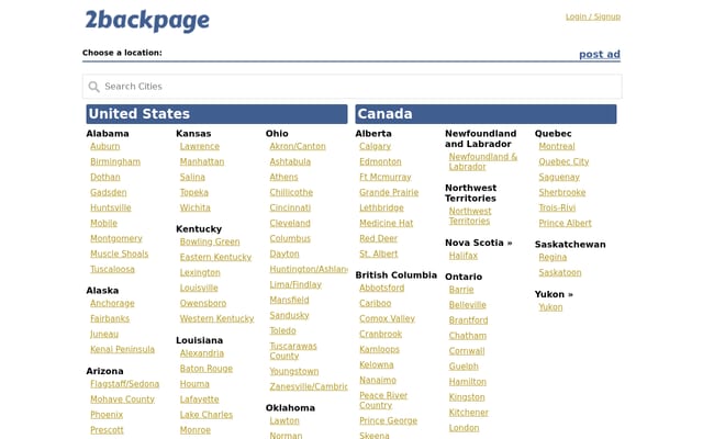 Screenshot of 2backpage.com