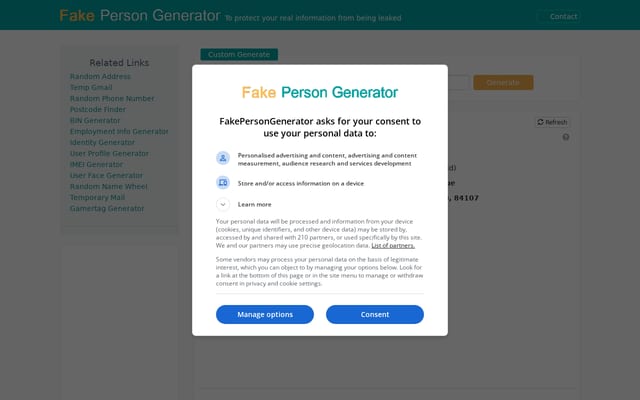 Screenshot of fakepersongenerator.com
