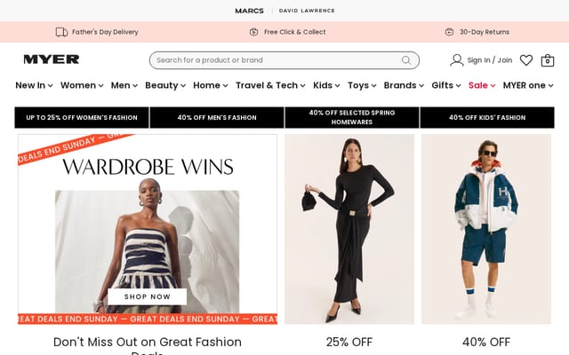 Screenshot of myer.com.au