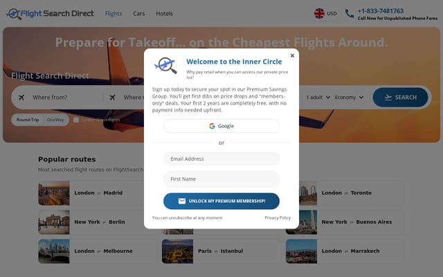 Screenshot of flightsearchdirect.com