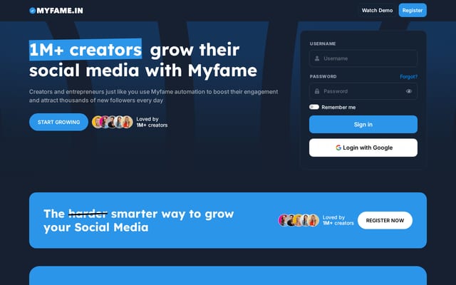 Screenshot of myfame.in