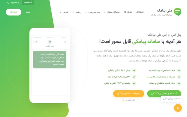 Screenshot of melipayamak.com