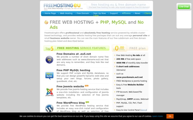 Screenshot of freehostingeu.com