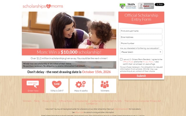 Screenshot of scholarships4moms.net