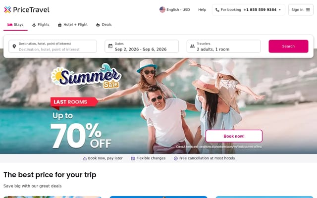 Screenshot of pricetravel.com