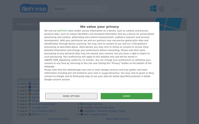 Screenshot of filehorse.com