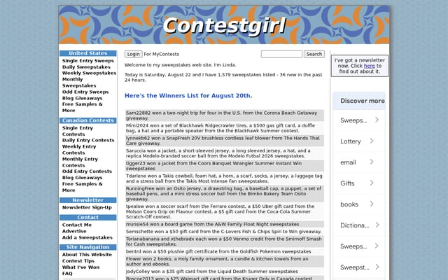 Screenshot of contestgirl.com