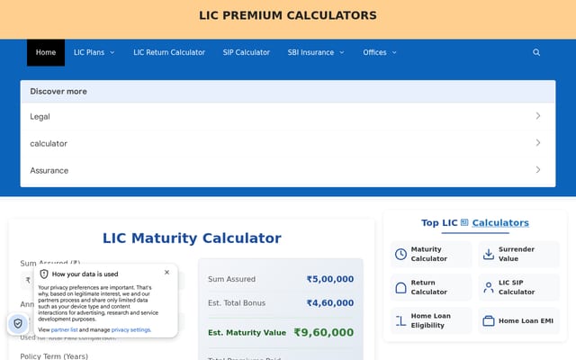 Screenshot of liccalculatorpremium.com
