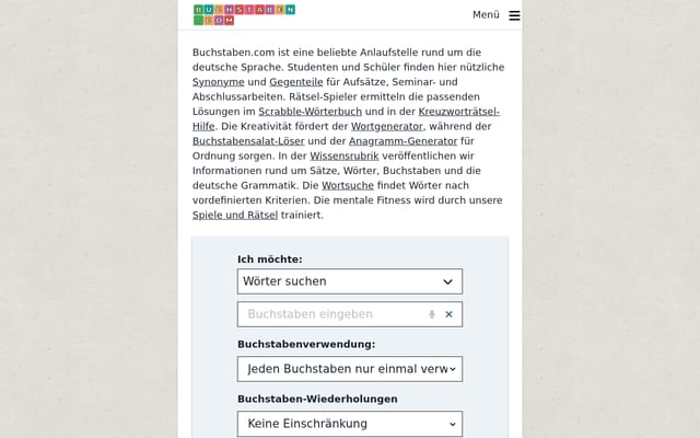 Screenshot of buchstaben.com