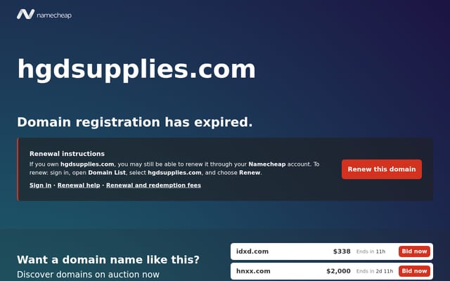 Screenshot of hgdsupplies.com