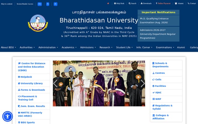Screenshot of bdu.ac.in