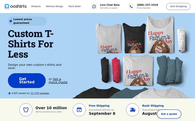 Screenshot of ooshirts.com