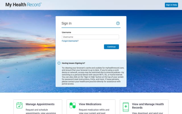 Screenshot of myhealthrecord.com