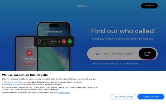 Screenshot of sync.me