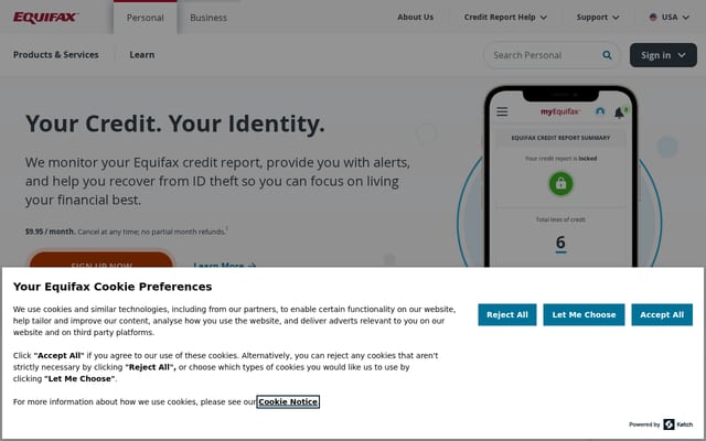 Screenshot of equifax.com