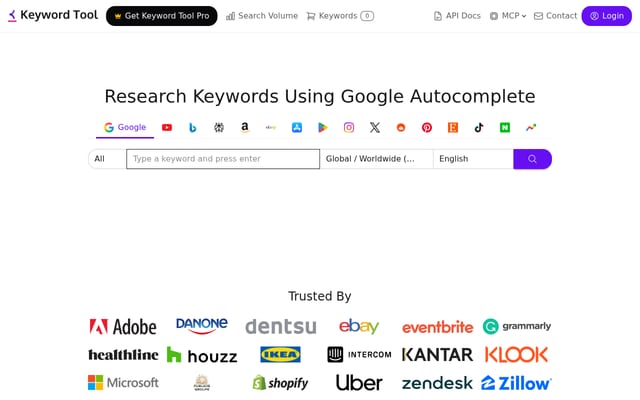 Screenshot of keywordtool.io