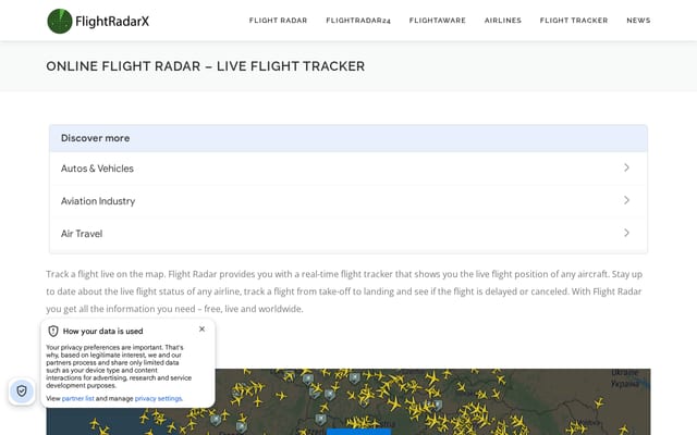 Screenshot of flightradarx.com