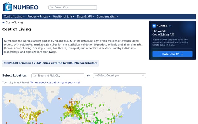 Screenshot of numbeo.com