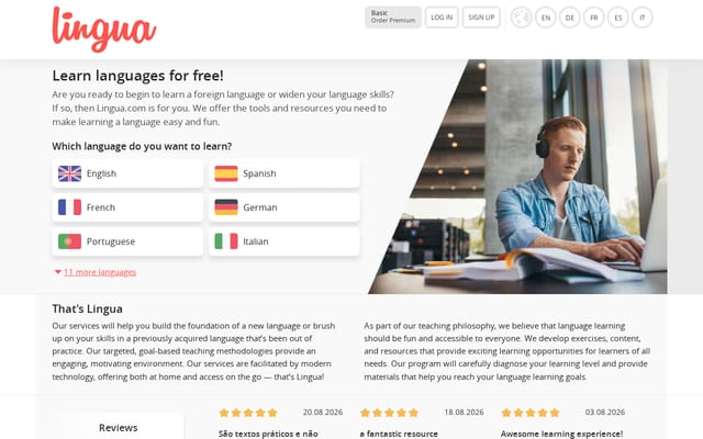 Screenshot of lingua.com