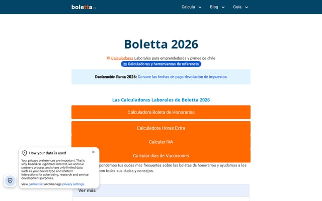 Screenshot of boletta.cl