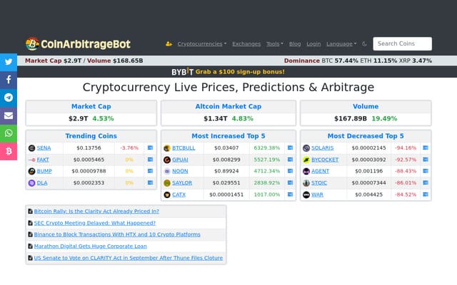 Screenshot of coinarbitragebot.com