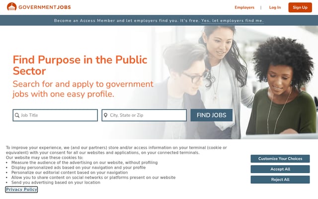 Screenshot of governmentjobs.com