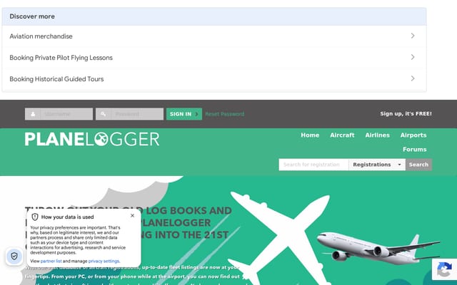 Screenshot of planelogger.com