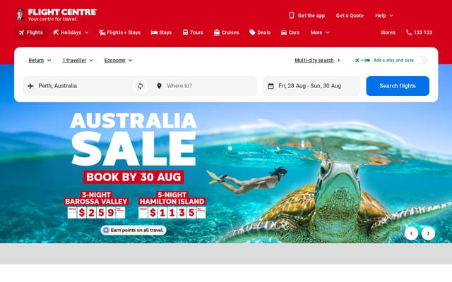 Screenshot of flightcentre.com.au