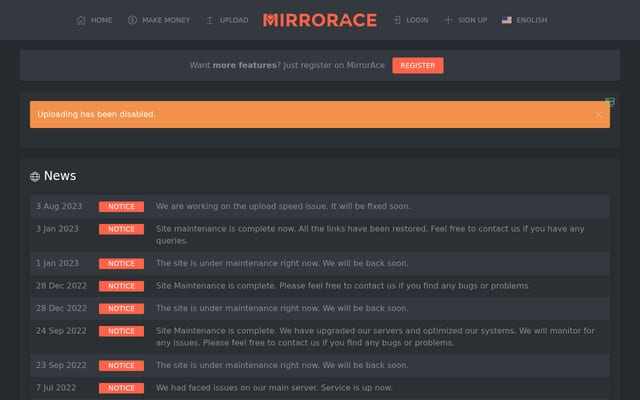 Screenshot of mirrorace.org
