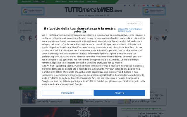 Screenshot of tuttomercatoweb.com