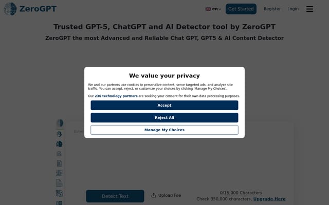 Screenshot of zerogpt.com