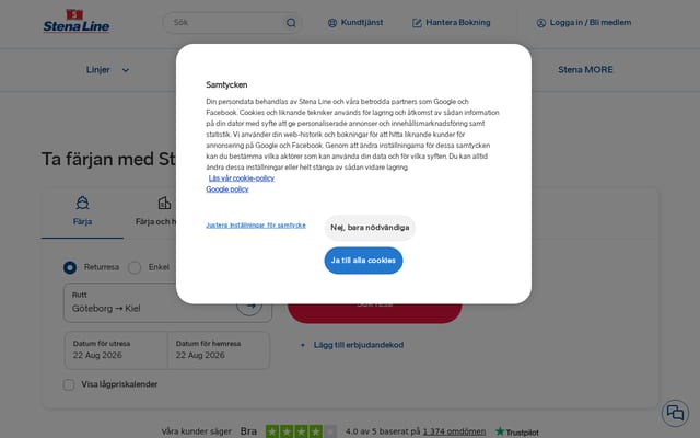 Screenshot of stenaline.se
