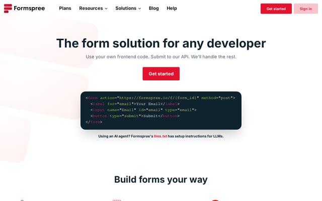 Screenshot of formspree.io
